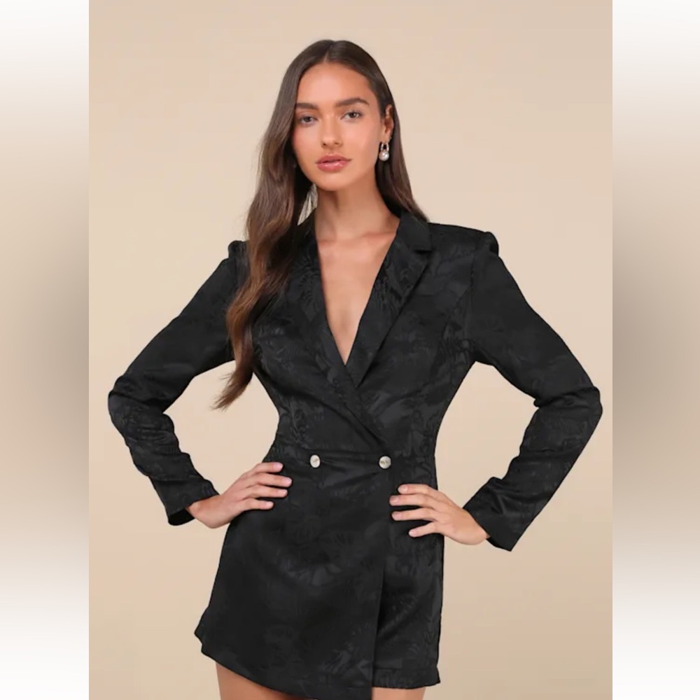 Confident Sophistication Black Jacquard Collared Blazer Romper size large NWT